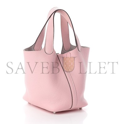 HERMÈS TAURILLON CLEMENCE PICOTIN LOCK 18 PM ROSE SAKURA H056289CK3Q (18*18*13cm)